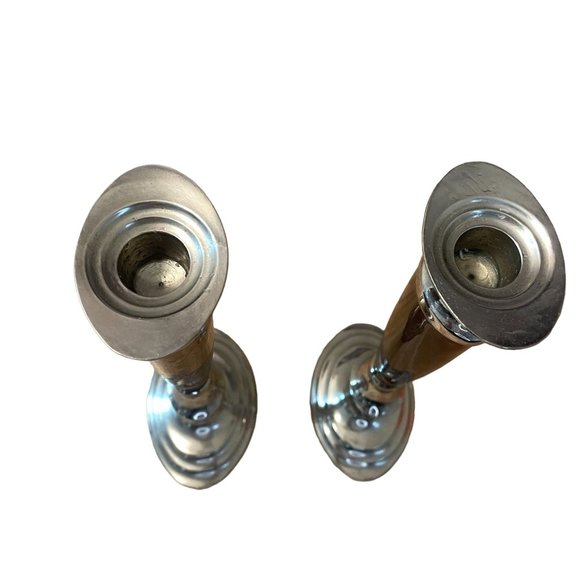 Traditional Elegant Silver Painted Candle Holders Heavy Made in India Set of 2 - Picture 4 of 10